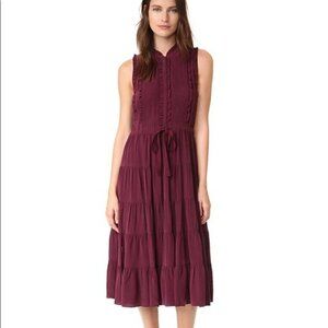 Ulla Johnson Maroon Tiered Sleeveless Midi Dress $690 Pristine!